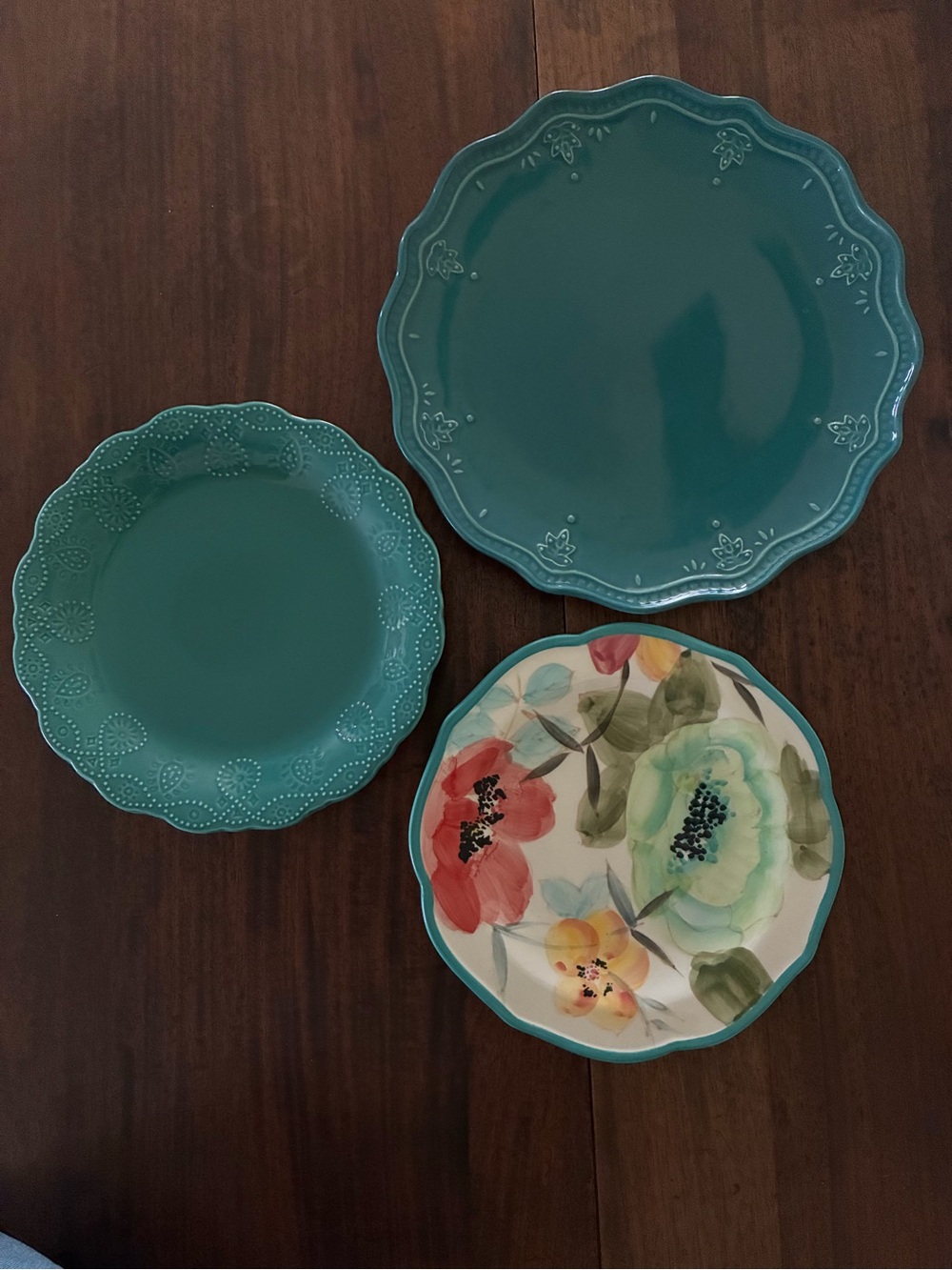 Set of 3 The Pioneer Woman Mix & Match Plates Teal & Floral - One is NWT